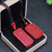 Buddha Stones Cinnabar Lotus Heart Sutra Engraved Blessing Rope Necklace Pendant Necklaces & Pendants BS 10