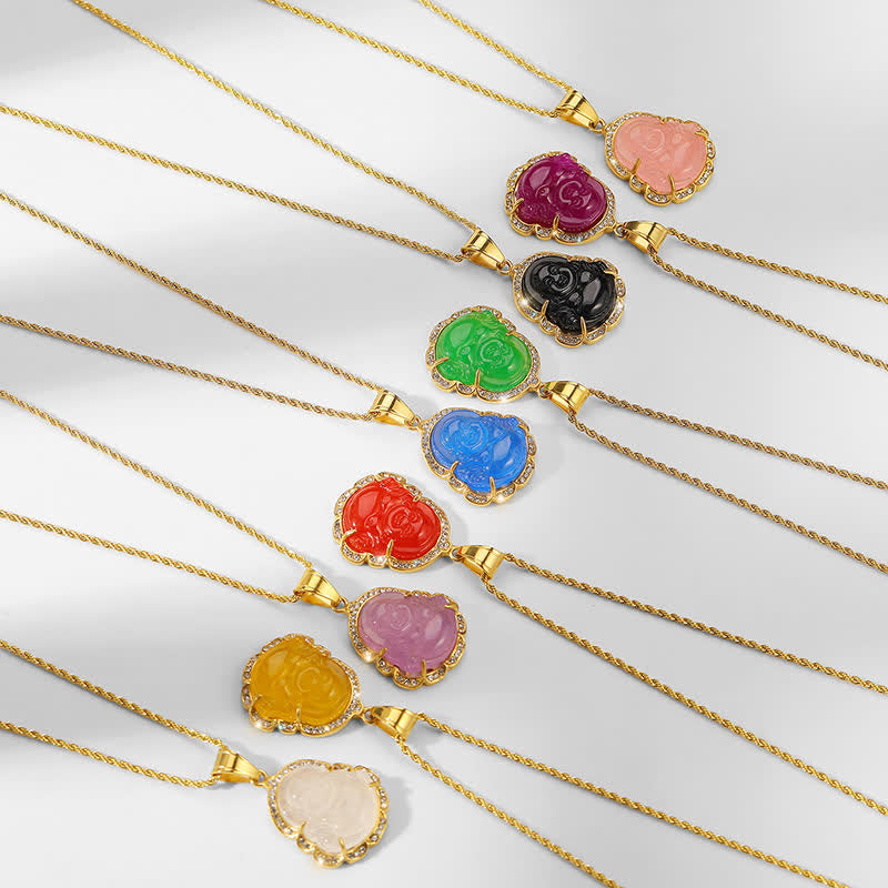 Buddha Stones 18K Gold Filled Laughing Buddha Jade Luck