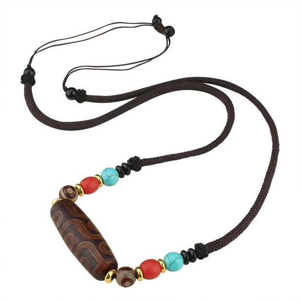 Buddha Stones Tibetan Nine-Eye Dzi Bead Three-eyed Dzi Bead Protection String Necklaces Pendant Necklaces & Pendants BS 12