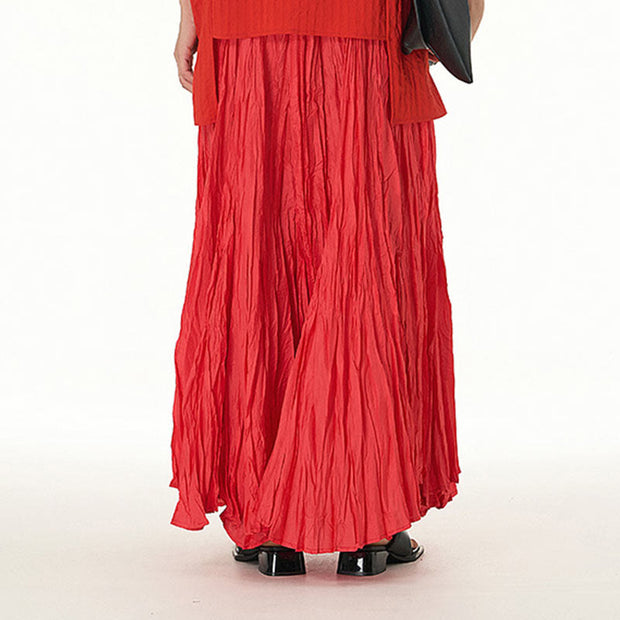 Buddha Stones Solid Color Loose Long Elastic Waist Skirt 50