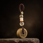 Buddha Stones Feng Shui Five Emperor Coins Luck Bodhi Seed Money Wealth Keychain