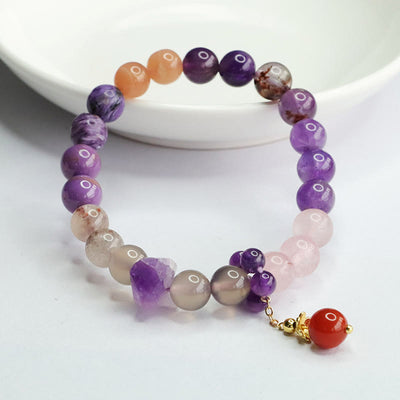 Buddha Stones Natural Amethyst Crystal Inner Peace Healing Bead Charm Bracelet