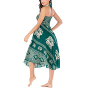 Buddha Stones Two Style Wear Bohemian Summer Elephant Lines Lace-up Skirt Dress Skirt&Dress BS 9