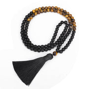Buddha Stones Tibetan Black Onyx Tiger Eye Protection Necklace Mala Set Mala Bracelet BS 6