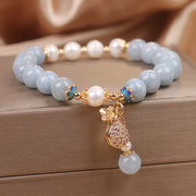Buddha Stones Aquamarine Pearl Fortune Money Bag Charm Bracelet Bracelet BS Aquamarine