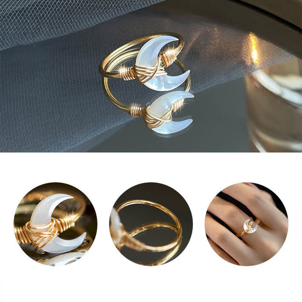 Buddha Stones Natural Tridacna Stone Moon 14K Gold Blessing Ring (Extra 30% Off | USE CODE: FS30) - image 9