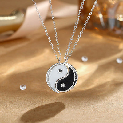 Buddha Stones 925 Sterling Silver Yin Yang Symbol Harmnoy Necklace Pendant Necklaces & Pendants BS 2Pcs Black&White Yin Yang