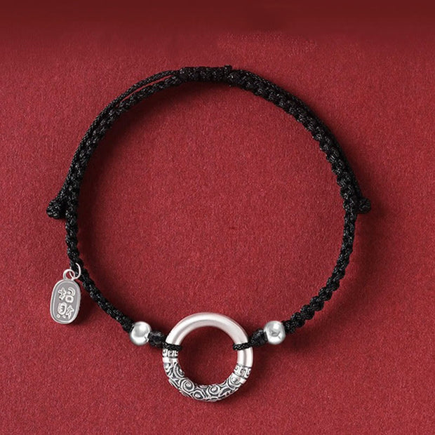 Buddha Stones 925 Sterling Silver Black Onyx Peace Buckle Fu Character Charm Bracelet
