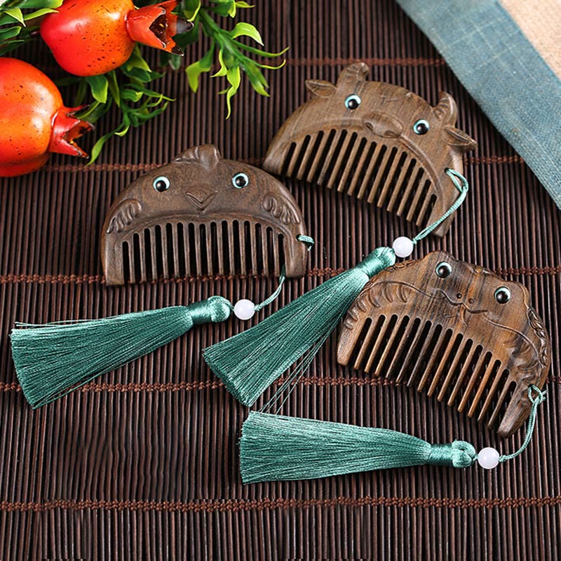 古銅 竹笹 筆洗 在銘 文房四宝(K-YC678) Chinese Zodiac Green Sandalwood Peace Mini Portable Comb