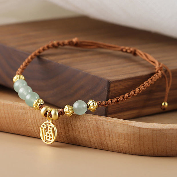 Buddha Stones Jade Beads Fu Character Blessing Rope Bracelet 3