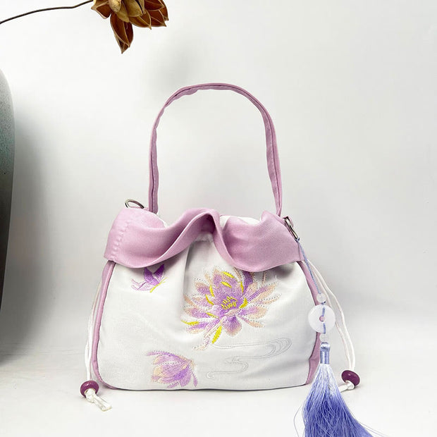 Buddha Stones Suzhou Embroidery Camellia Magnolia Peony Lotus Silk Tote Crossbody Bag Shoulder Bag Handbag 21