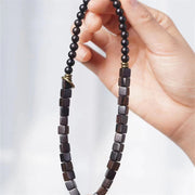 Buddha Stones Tibet Ebony Wood Square Beads Peace Double Wrap Bracelet