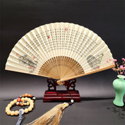 Buddha Stones A Panorama Of Rivers And Mountains Cranes Orchid Flower Paper Bamboo Handheld Silk Bamboo Folding Fan 22cm