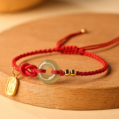 Buddha Stones Hetian Jade Peace Buckle Fu Character String Luck Bracelet 1
