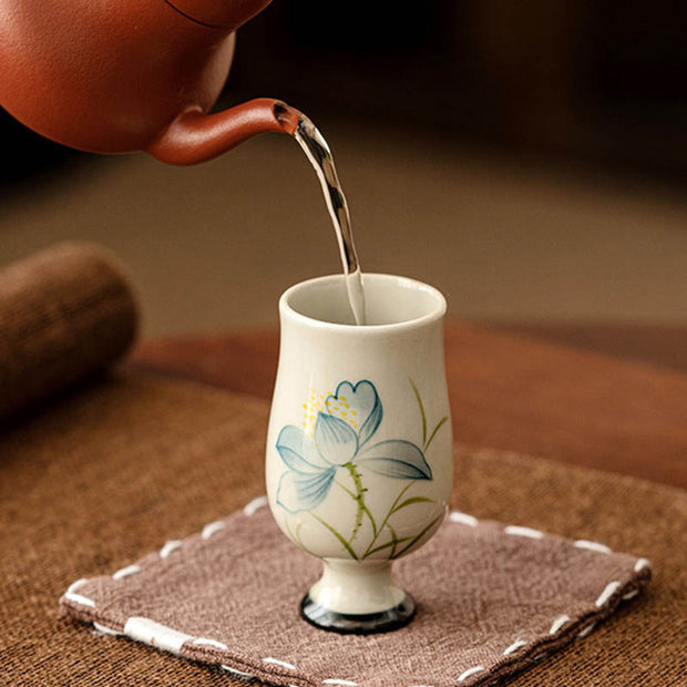 Buddha Stones Hand Painted Lotus Flower Ceramic Teacup Kung Fu Tea Cup Cup BS 13