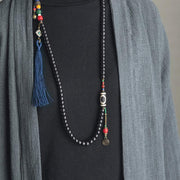 Buddha Stones 108 Beads Mala Ebony Wood Dzi Bead Copper Balance Tassel Bracelet Mala Bracelet BS 4