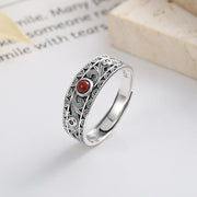 Buddha Stones 925 Sterling Silver Embedded Red Agate Auspicious Clouds Logical Thinking Ring 3