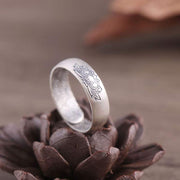 Buddha Stones 999 Sterling Silver Lotus Elephant Six True Words Blessing Ring