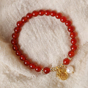 Buddha Stones Year of the Dragon Red Agate Jade Peace Buckle Fu Character Success Bracelet Bracelet BS 22