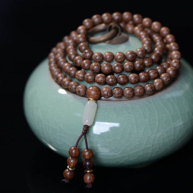 Buddha Stones 108 Mala Beads Rosewood Jade Calm Bracelet