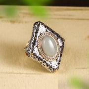 Buddha Stones 925 Sterling Silver Rhombus Design Hetian Jade Luck Necklace Pendant Ring Set