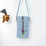 Buddha Stones Small Embroidered Flowers Crossbody Bag Shoulder Bag Cellphone Bag 11*20cm 25