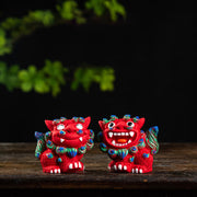 Buddha Stones Small Pair of Lion Fu Foo Dogs Ward Off Evil Protection Home Resin Decoration (Extra 30% Off | USE CODE: FS30) - A Pair of Red Fu Dogs - image 6
