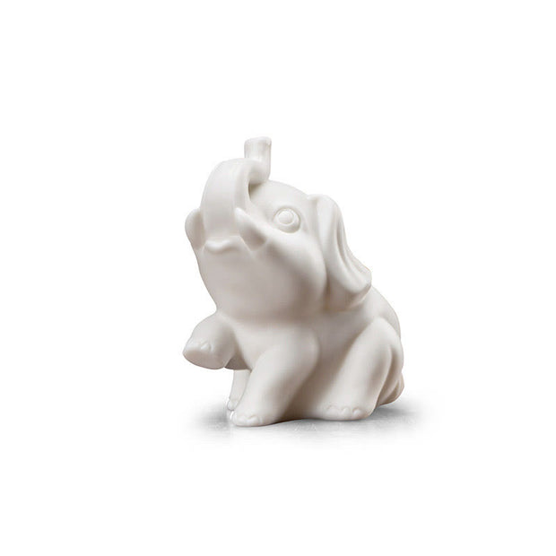 Buddha Stones Small Elephant Statue White Porcelain Ceramic Strength Home Desk Decoration Decorations BS 12