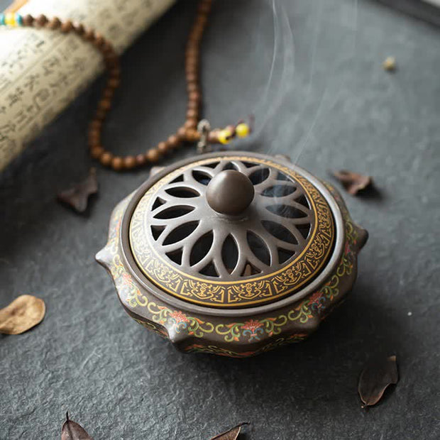 Buddha Stones Tibetan Floral Pattern Ceramic Blessing Incense Burner Decoration (Extra 35% Off | USE CODE: FS35) - image 12