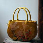 Buddha Stones Vintage Flower Peony Metal Chain Zipper Handbag Crossbody Bag Shoulder Bag Handbags BS 7
