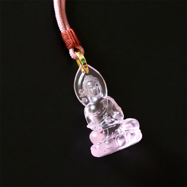 Buddha Stones Blue Tathagata Buddha Medicine Buddha Liuli Crystal Serenity Amulet Necklace Pendant Necklaces & Pendants BS 20