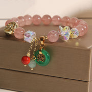 Buddha Stones Strawberry Quartz Jade Fu Character Charm Healing Bracelet Bracelet BS 1