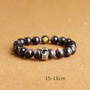 Buddha Stones 925 Sterling Silver Black Obsidian Gold Sheen Obsidian Silver Sheen Obsidian Yin Yang Protection Bracelet (Extra 35% Off | USE CODE: FS35) - Silver Sheen Obsidian - 10MM - image 0
