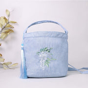 Buddha Stones Embroidery Wisteria Plum Lotus Cherry Blossom Cotton Linen Canvas Tote Crossbody Bag Shoulder Bag Handbag 7