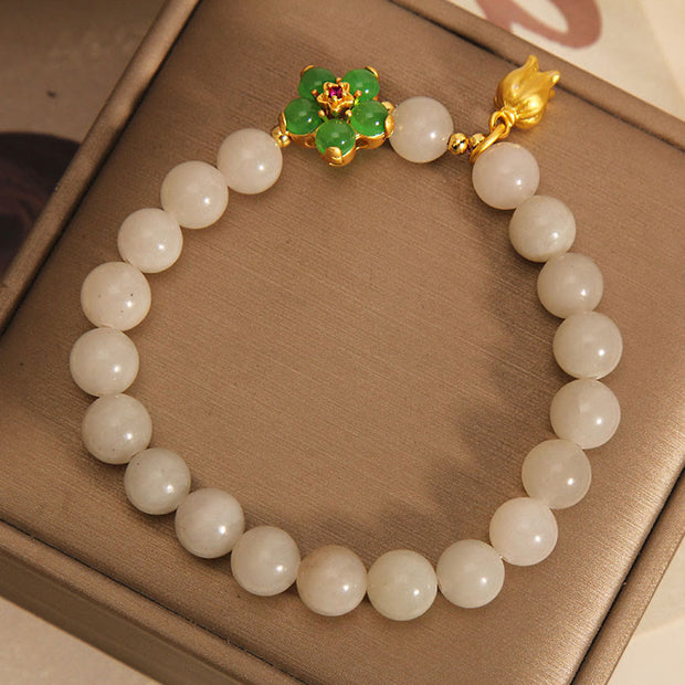 Buddha Stones Natural Jade Green Flower Lily Of The Valley Luck Bracelet