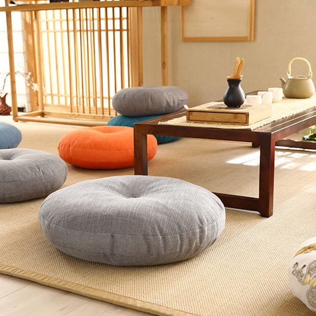 Buddha Stones Lotus Simple Pattern Linen Meditation Seat Cushion Home Living Room Decoration