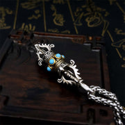 Buddha Stones Tibet Vajra Dorje Pattern Copper Luck Wealth Metal Necklace Pendant Necklaces & Pendants BS 4