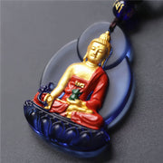 Buddha Stones Tibet Medicine Buddha Liuli Crystal Compassion Necklace Pendant (Extra 35% Off | USE CODE: FS35) - Blue Gold Medicine Buddha - image 0
