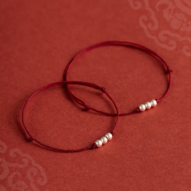 FREE Today: Bring Good Luck 925 Sterling Silver Three Beads Blessing String Bracelet Anklet