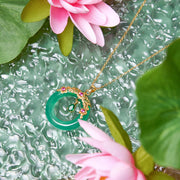 Buddha Stones Green Chalcedony Peace Buckle Design Strength Necklace Pendant 12