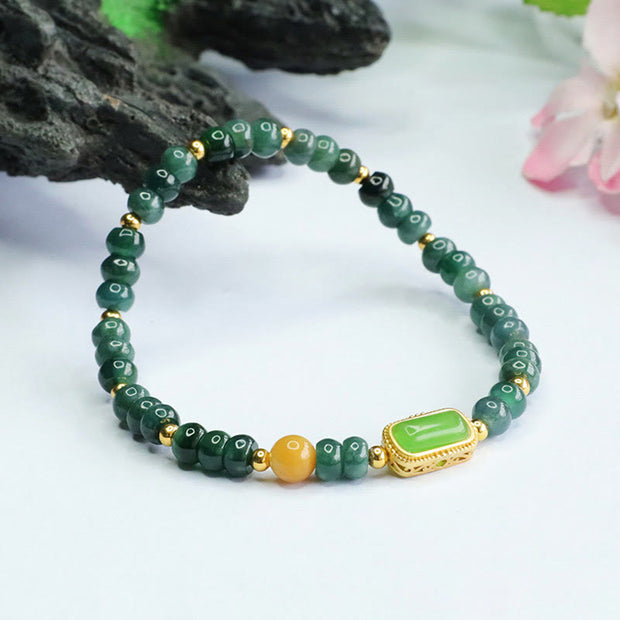 Buddha Stones Natural Green Jade Topaz Luck Bracelet Bracelet BS 2