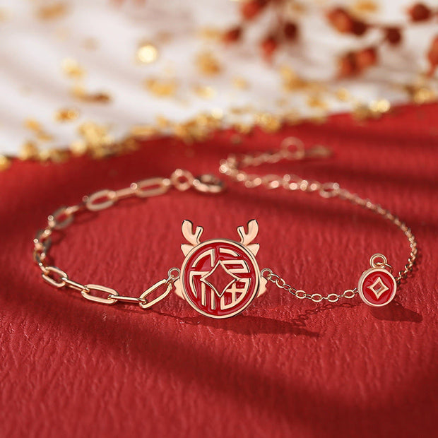 ❗❗❗A Flash Sale- Buddha Stones 925 Sterling Silver Year of the Dragon Fu Character Copper Coin Luck Success Bracelet Necklace Pendant