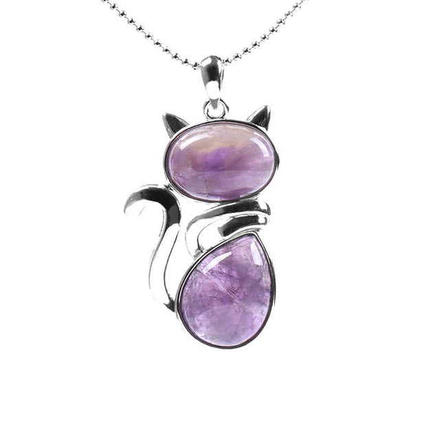 Buddha Stones Cat Pattern Natural Crystal Protection Necklace Pendant (Extra 35% Off | USE CODE: FS35) - Amethyst - image 3