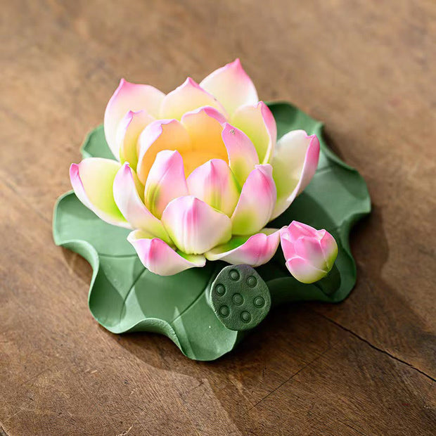 Buddha Stones Lotus Flower Leaf Pod Spiritual Healing Ceramic Stick Incense Burner Decoration Incense Burner BS 2