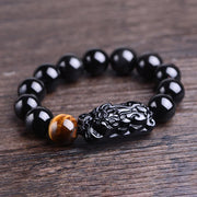 Buddha Stones Natural Black Obsidian PiXiu Tiger's Eye Strength Bracelet Bracelet BS 8