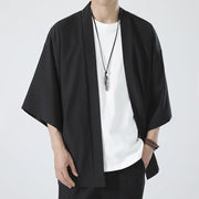Buddha Stones Solid Color Open Front Jacket Men's Kimono