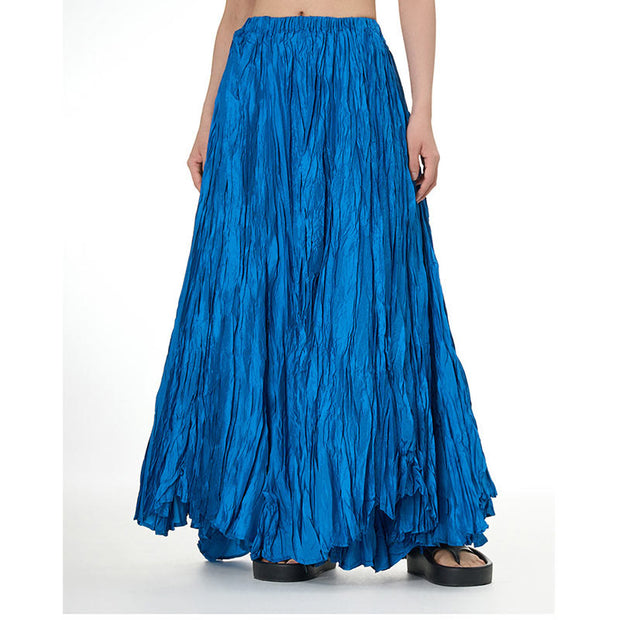 Buddha Stones Solid Color Loose Long Elastic Waist Skirt 40