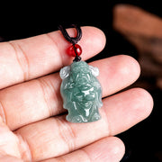 Buddha Stones Natural Green Jade Chinese God of Wealth Caishen Ingot Abundance Necklace Pendant Necklaces & Pendants BS 3