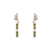 Buddha Stones 925 Sterling Silver Posts Copper Plated Gold Natural Peridot Bamboo Leaf Drop Earrings 8