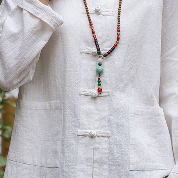 Buddha Stones Frog-Button Design Shirt Tai Chi Meditation Top Clothing Ramie Linen Jacket